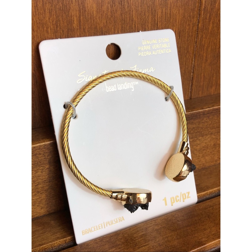 Genuine Black Dusty Quartz Gold Cable Bracelet